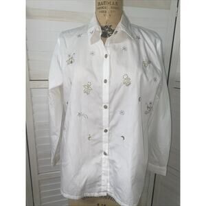 NAPA VALLEY Women's Top Blouse Long Sleeve Button Front Christmas Sequin Large